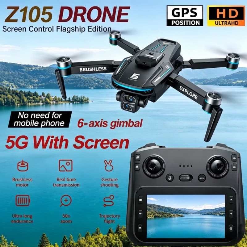 Z105 Optical Flow Positioning with 4.3'' Screen Remote Control Brushless Motor 15mins Long Flight Time 4K 8K Dual Camera Drone