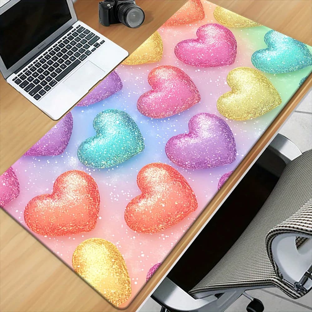 Tappetino per mouse da gioco con motivo a cuore glitterato, tappetino da scrivania antiscivolo in gomma per computer PC