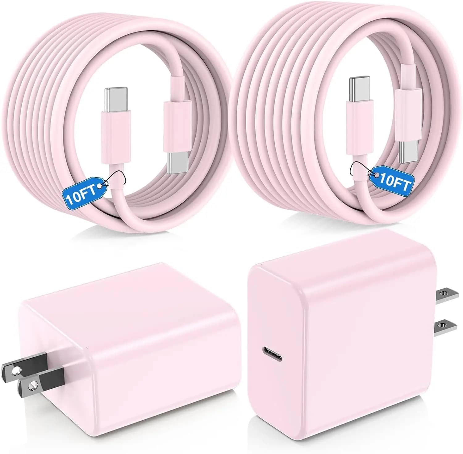 USB C Fast Charger for iPhone 17/16/15 Pro Max, 2Pack 10FT Type C Charger Block & Cable, PD 3.0 Super Fast Charging for iPad Pro MacBook Air/Pro M1/M2, AirPods - Pink