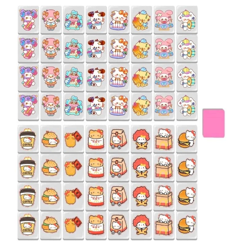 64 + 1 Blocchi Tutti I Tipi 30mm Mare Fuga Mahjong Gioco Set Sanrio HelloKitty Hamburger Mahjong Piastrella Tiktok Divertente Gioco Da Tavolo Giocattoli