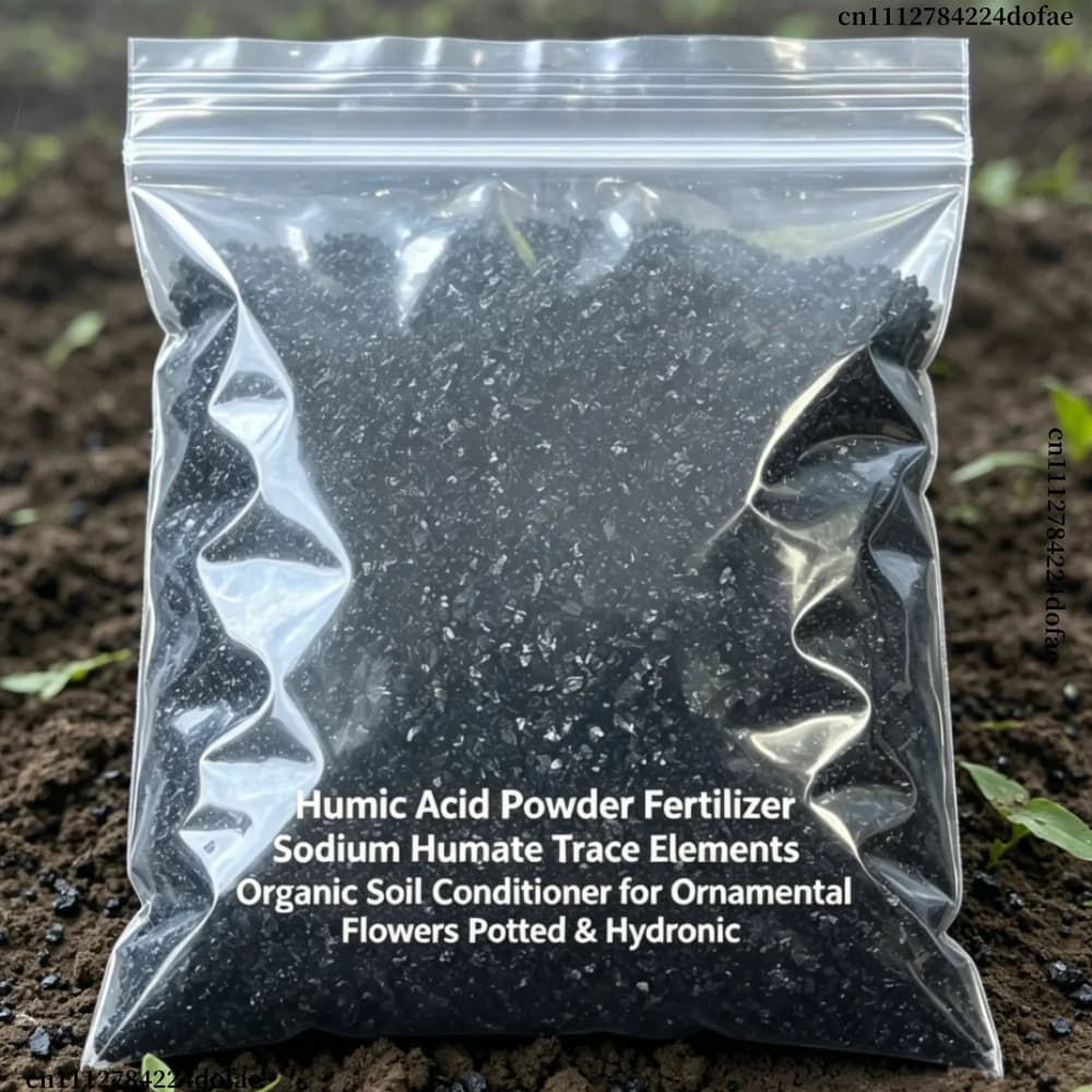 Organic Sodium Humate Humic Acid Powder Trace Elements Fertilizer for Plants, Potted & Hydroponic