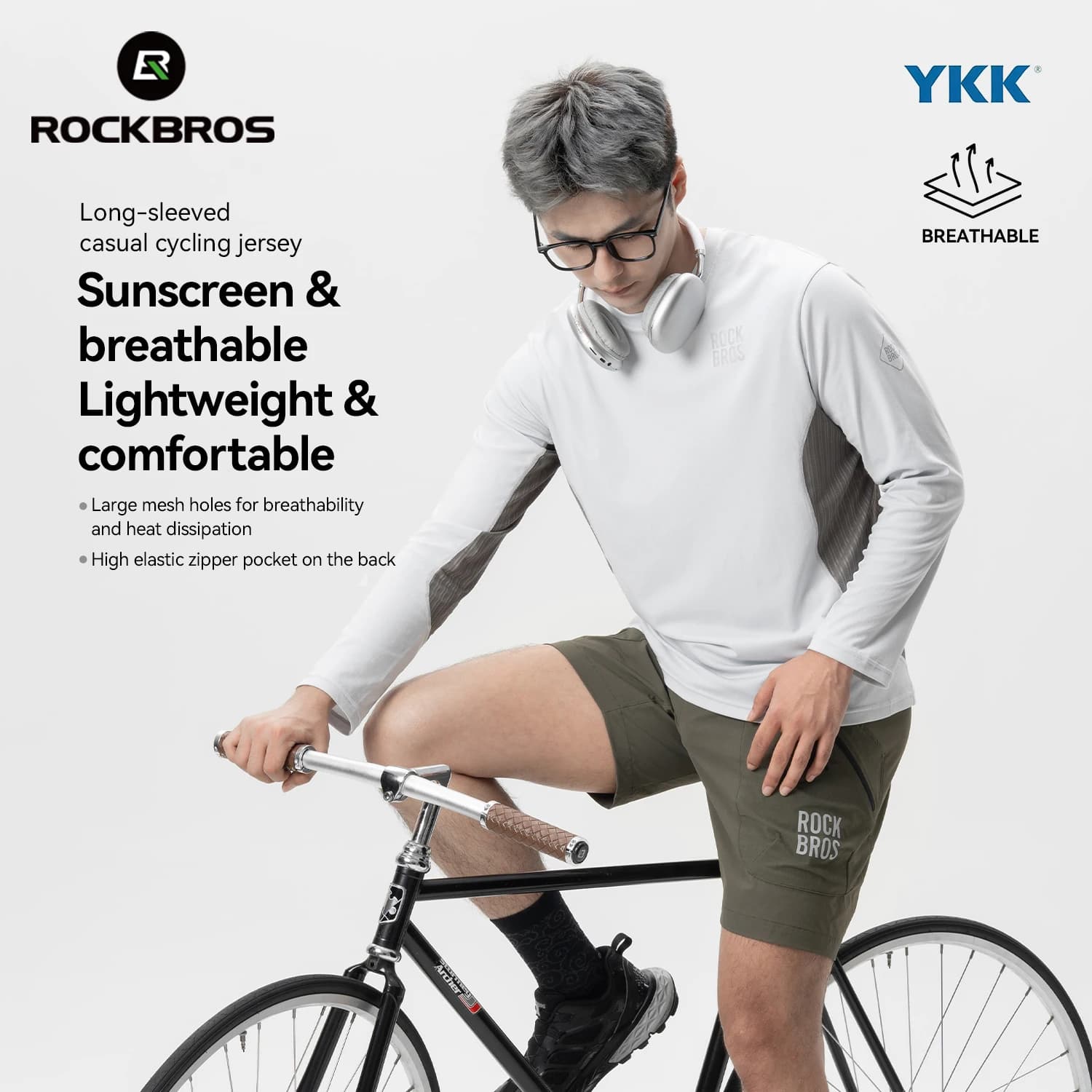 ROCKBROS Camicie da bicicletta Maniche lunghe Leggere e traspiranti Abbigliamento da ciclismo ad asciugatura rapida Maglia da uomo casual ampia e comoda
