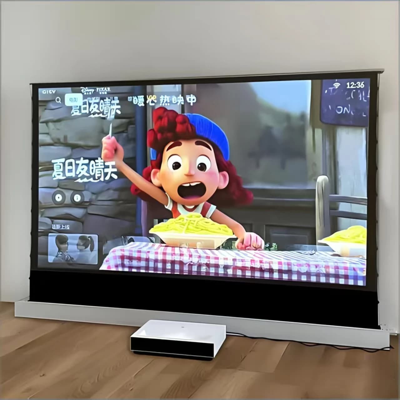Schermo in aumento da pavimento ALR motorizzato all'ingrosso in fabbrica Schermo per proiettore elettrico anti-luce da 180 pollici 16:9 per riunioni di home theater