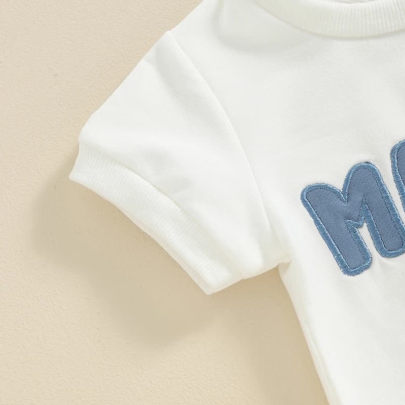 Set di abiti casual per neonato con maglietta a maniche corte stampata e pantaloncini in tinta unita in vita elastica per set da 2 pezzi per il viaggio estivo in spiaggia