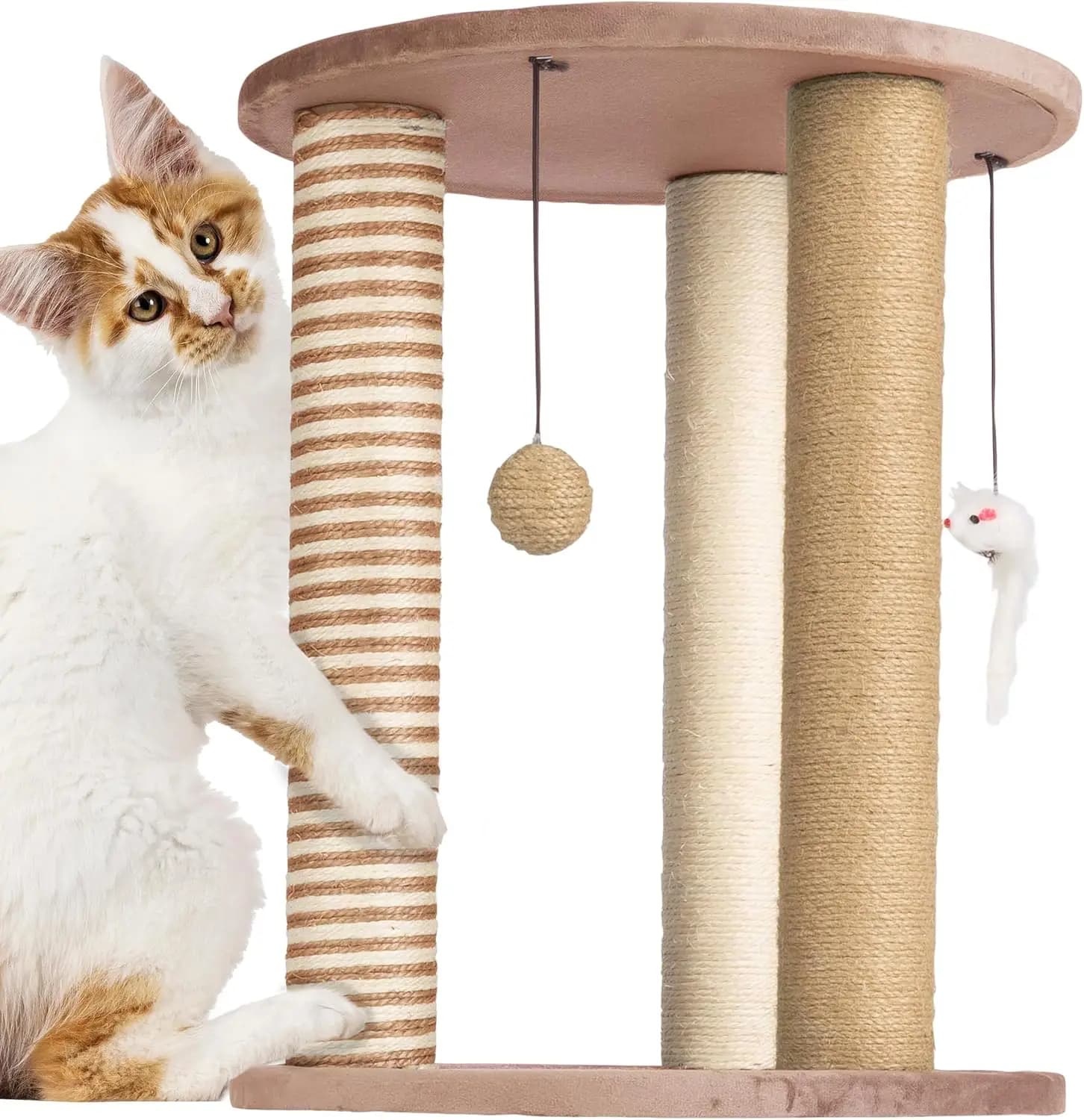 Tiragraffi grande per gatti con base in moquette, area gioco e pesce persico - Deterrente per gatti da interni (marrone)