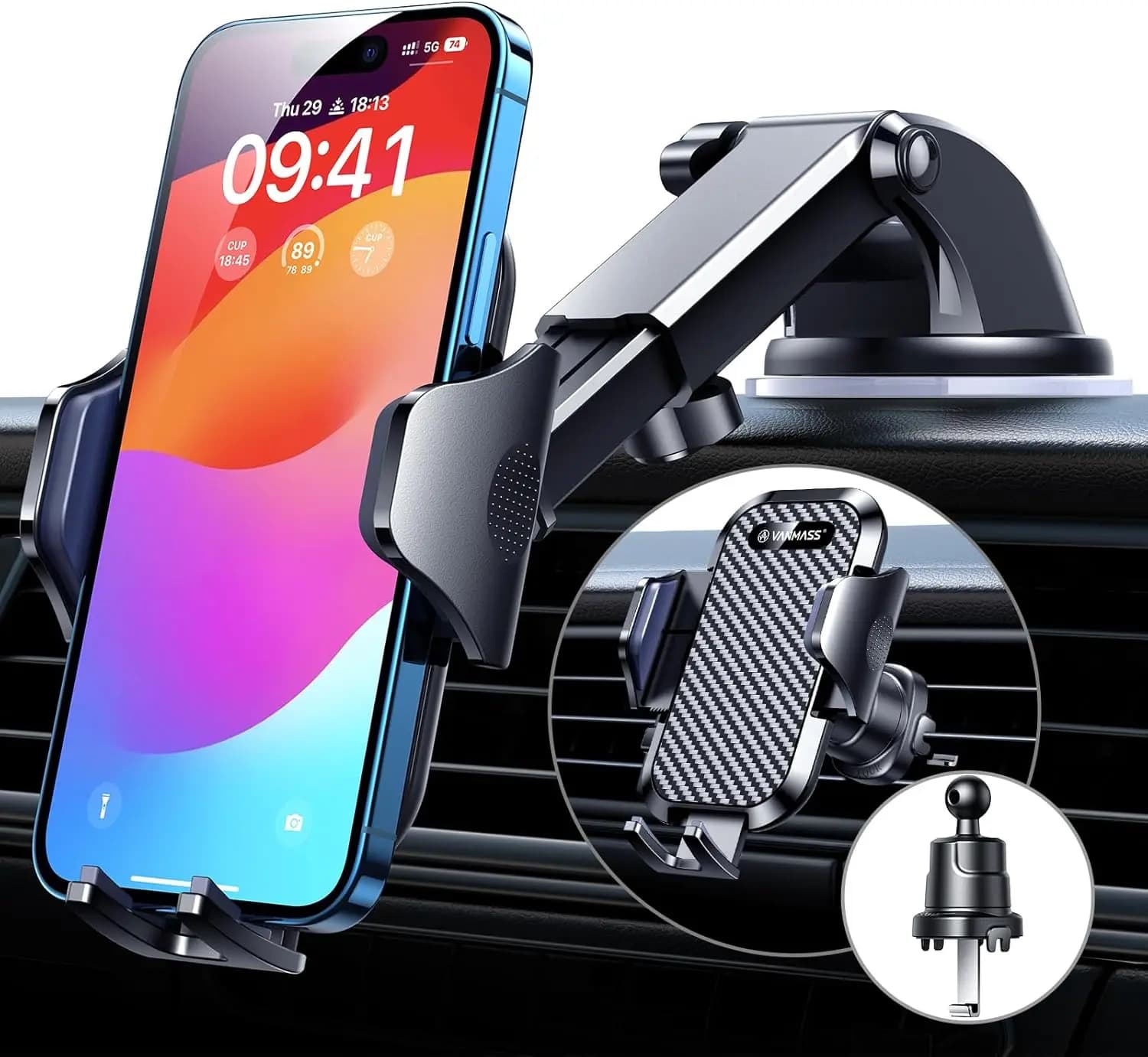 Supporto per telefono da auto di livello militare con forte ventosa, 360 ° Rotazione, compatibile con iPhone, Samsung, telefoni Android da 4-7 pollici