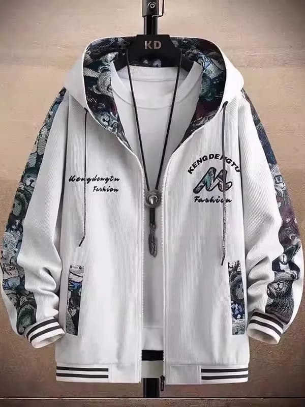 Giacca con Cappuccio Oversize Stile Americano, Manica Lunga, Moda Primaverile e Autunnale da Uomo, Chiusura con Cerniera, Cappotto in Poliestere