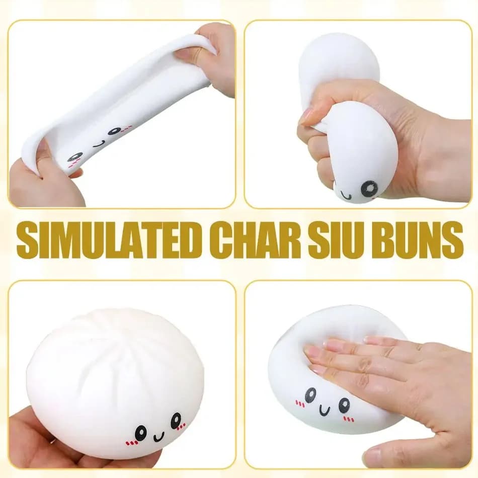1-12 Pezzi Palline Antistress Squishy Bianche a Forma di Baozi, Giocattolo Sensoriale Fidget, Simulazione Cibo, Squishies a Forma di Panino con Palla di Impasto per la Cottura a Vapore, Regalo