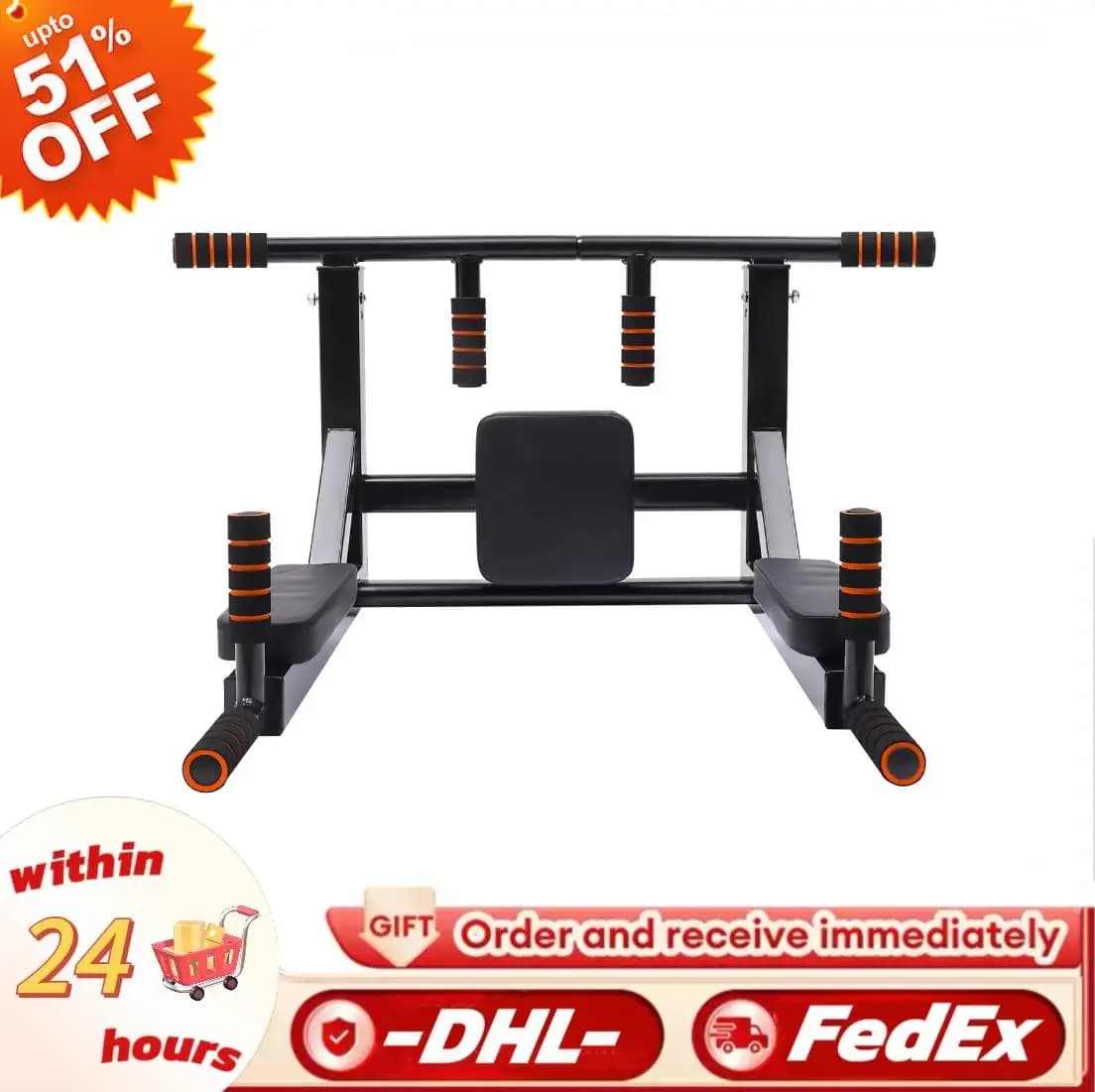 Wall-mounted traction bar, multifunction, 440 pounds, dip station, indoor fitness training equipment