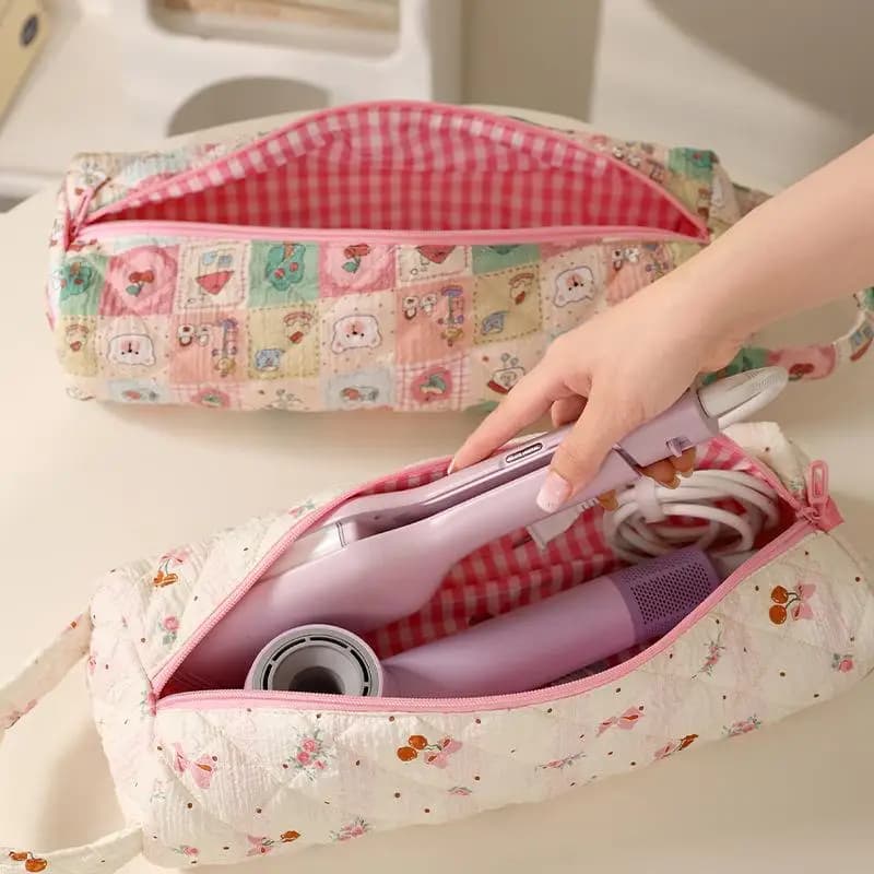 Hair Dryer Storage Bag Quilting Large Capacity Dustproof Curler Storage Bag With Handle Portable Carrying Case For Travel