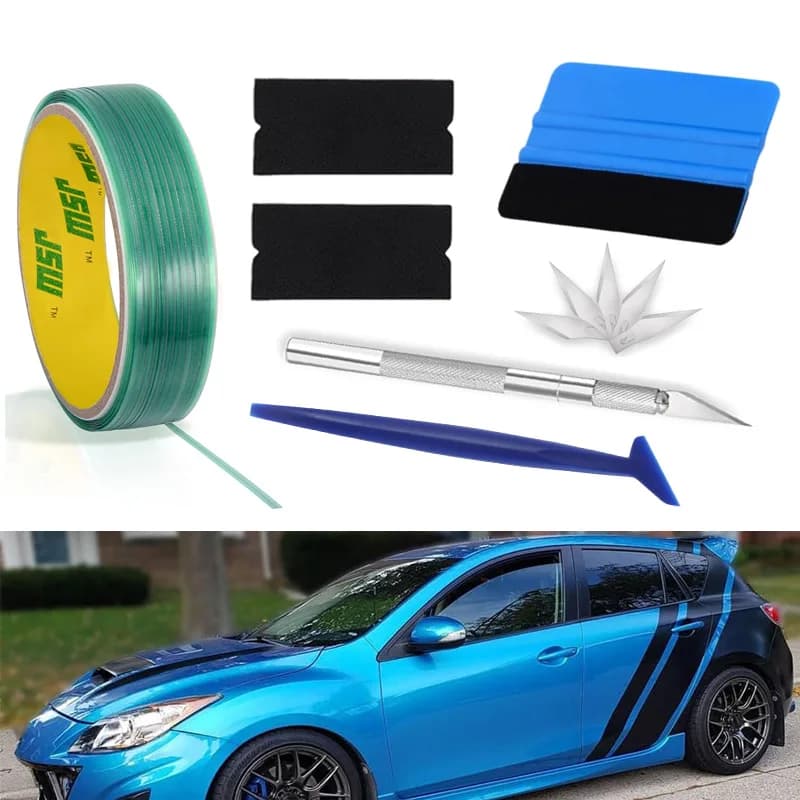 Kit di strumenti per l'avvolgimento dell'auto, tergipavimento per pellicola, nastro da taglio per avvolgimento in vinile, spatole per vinile, strumenti per il taglio della pellicola automatica, adesivi per auto, accessori per pellicole