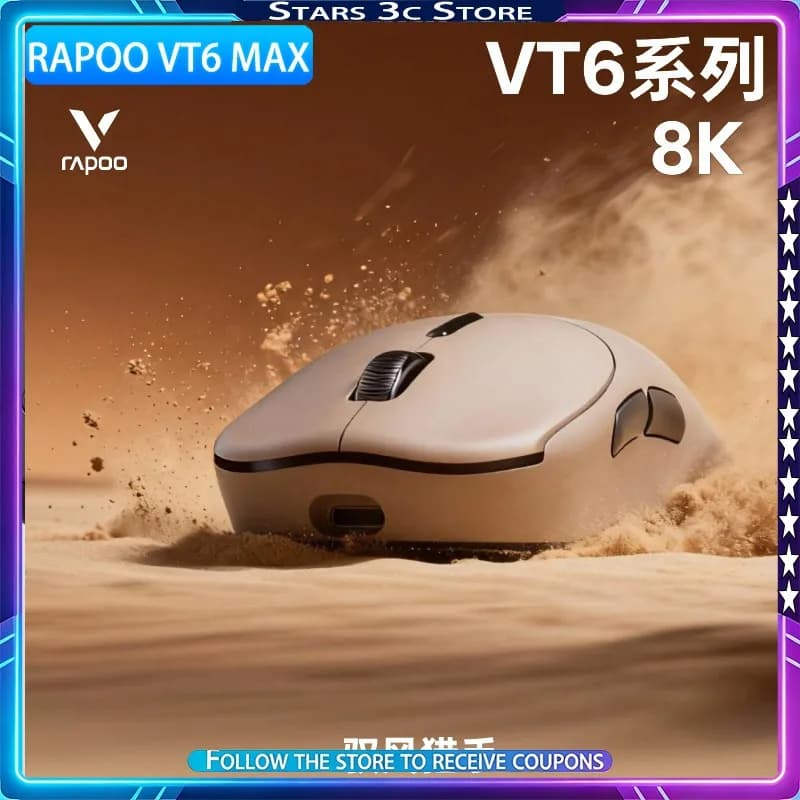 Gaming Mouse Wireless RAPOO VT6 MAX 8K with Soft-touch Anti-slip Coating, PAW3398/3950 Sensor, Low Latency, Computer Accessories