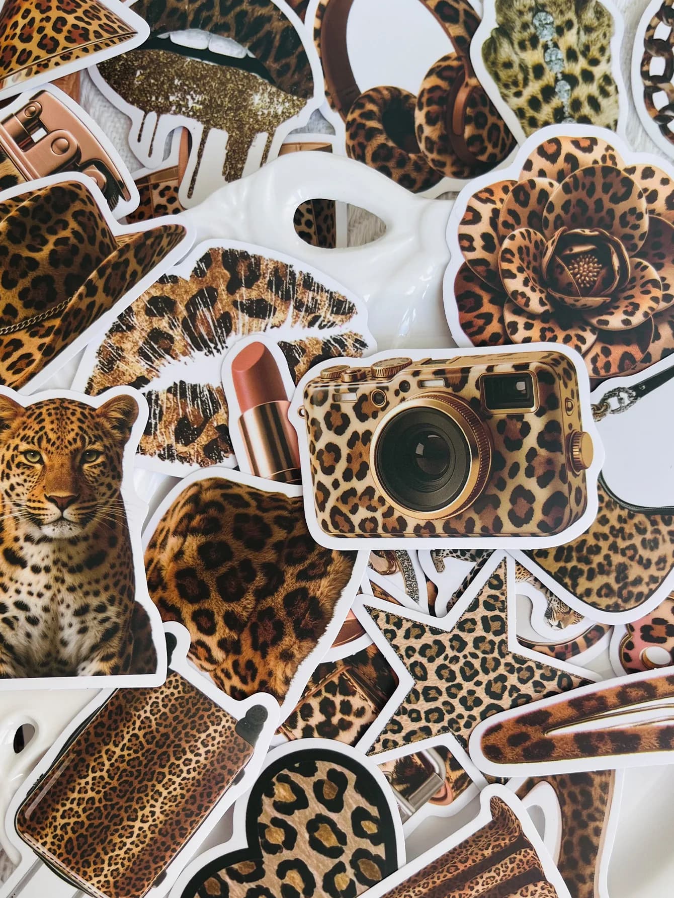 50pcs Y2K Leopard Print Stickers, Suitable For Phone Case, Water Bottle, Laptop, Notebook, Luggage, Guitar, Planner Stickers