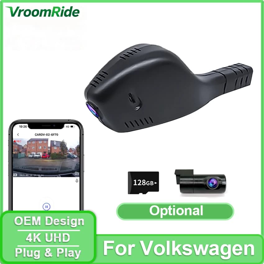 4K Dash Cam for Volkswagen VW Golf GTIR (2015-2025), Original Style HD Night Vision, Wide Angle, MK7 / 7.5 / 8 Compatible