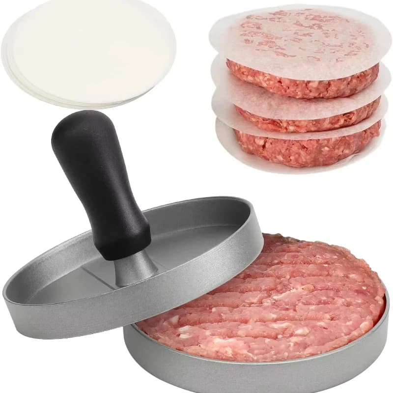 Pressa per hamburger antiaderente Hamburger Patty Maker Alluminio Maker per cucina BBQ Grill Pressa per hamburger Strumento di cottura Carta cerata