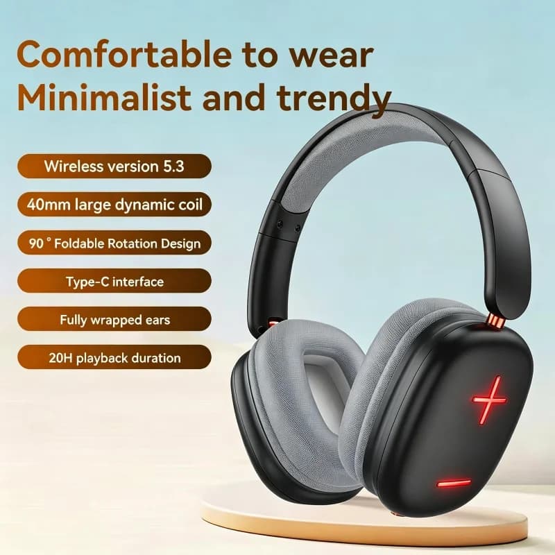 Foldable Wireless Bluetooth Laser Engrave Headphones Stereo Surround Gaming Headphone with Mic Noise Reduction And Low Delay