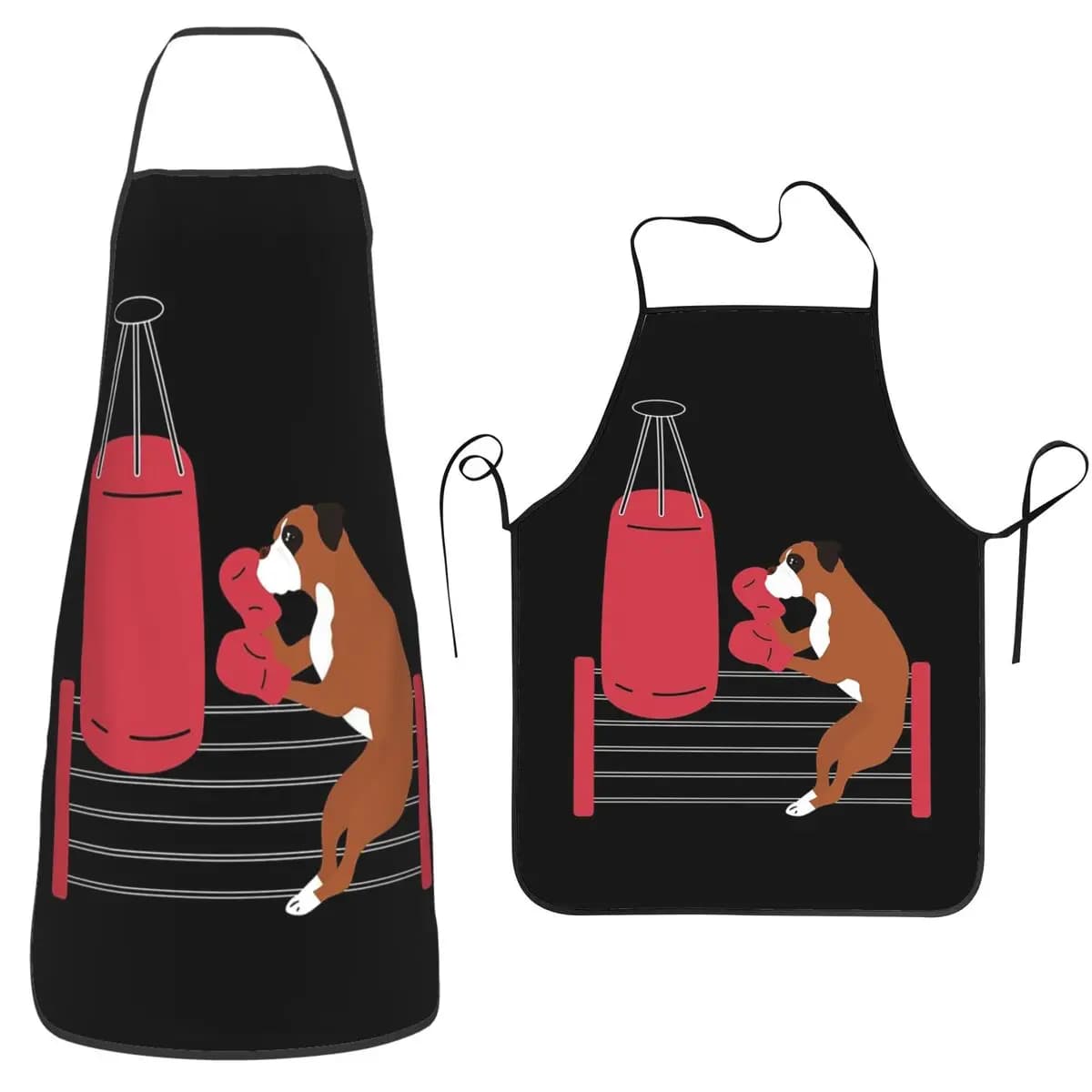 Kitchen Aprons with Print Boxing Dog Hitting Boxing Bag, Sleeveless, for Men and Women
