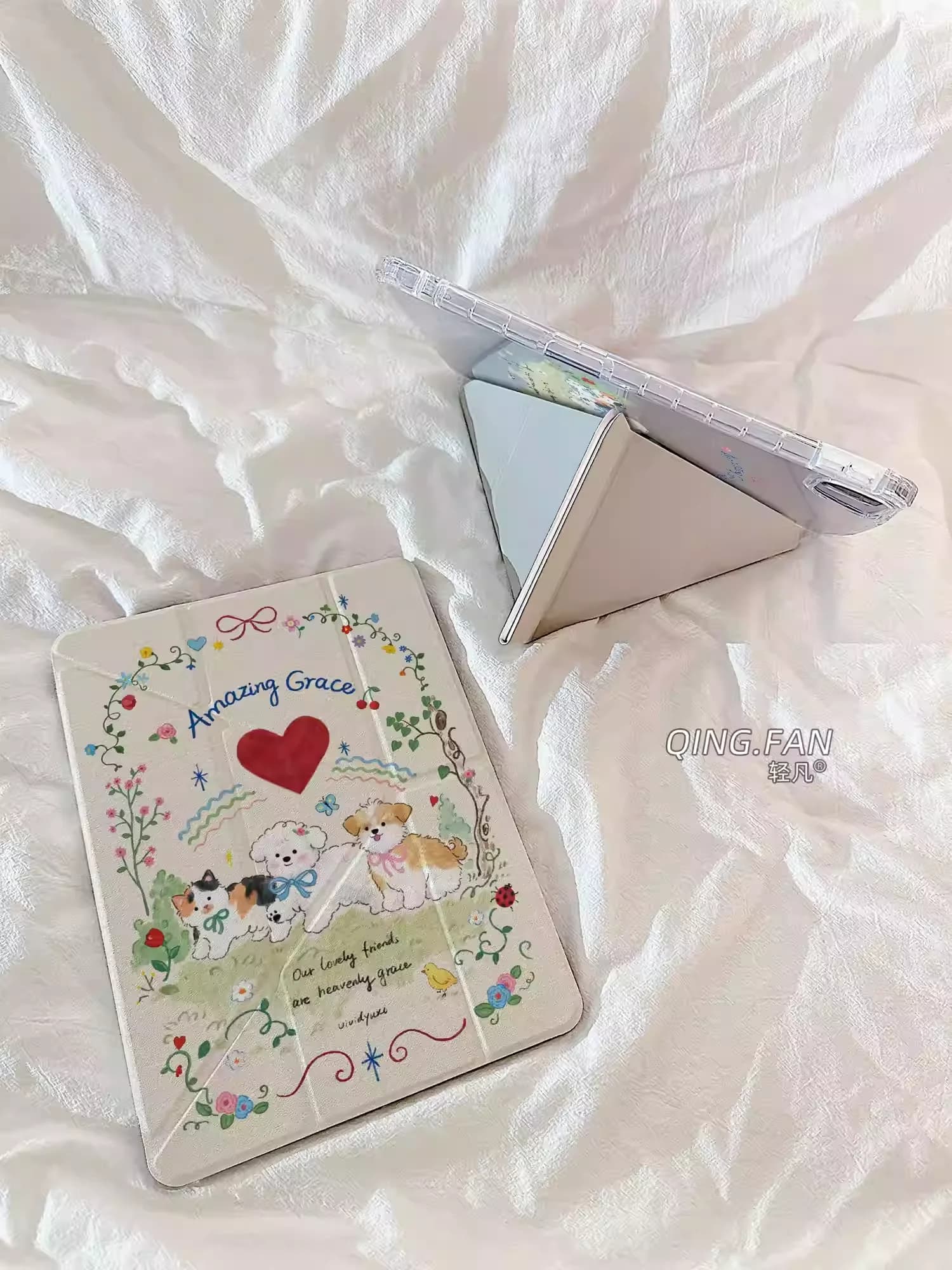 Custodia per Tablet con Design Cartoon Doodle Garden Dog per iPad Pro 11 12.9 13 M2 M3 M4 M5, Cover per iPad 8.3 9.7 10.2 5/6/7/8/9/10/11th Air 4 5 6 7