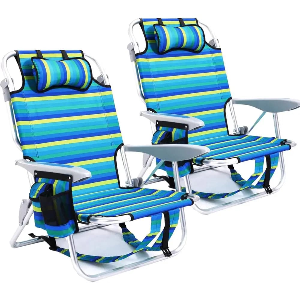 2 Pack Lightweight Portable Camping Beach Chair or Adults, Outdoor Lay lat olding Beach Chairs with 5 Positions, Backpack Beach