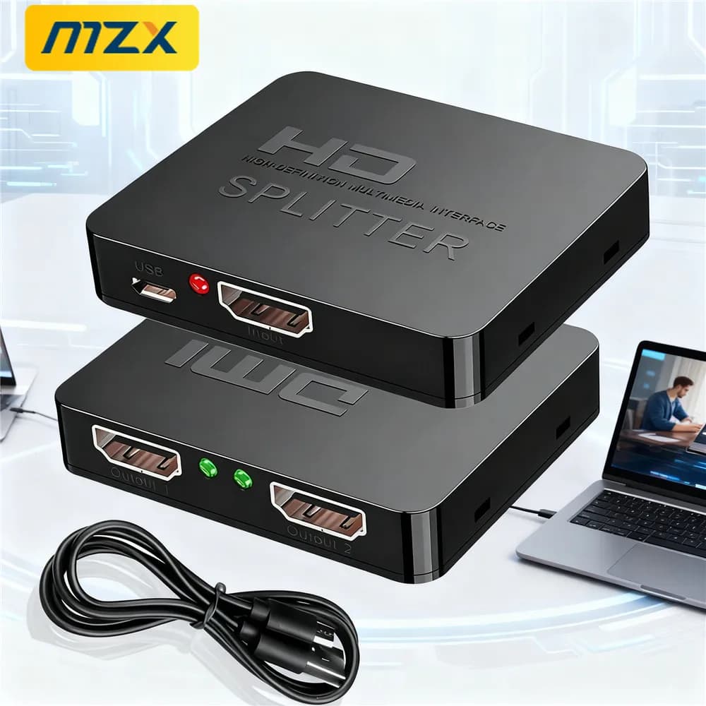 1 in 2 out Video Splitter compatibile HDMI 4K 1x2 Switch Distributore Amplificatore Doppio display Monitor Laptop PC Configurazione Accessori