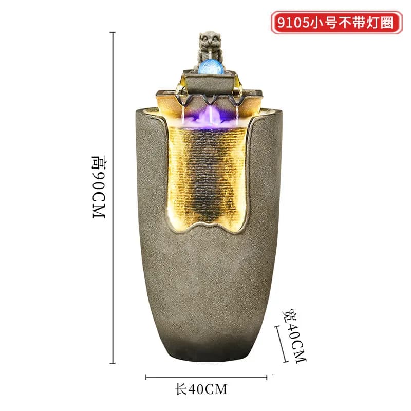 Ornamento Feng Shui a Sfera da Pavimento a Soffitto, Fontana a Cascata, Umidificatore per Soggiorno, Elemento Decorativo con Circolazione d'Acqua