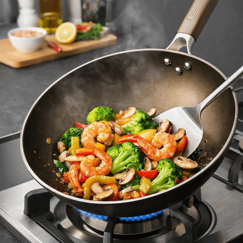 Padella in Ghisa 30/32/34cm Antiruggine Professionale in Titanio Antiaderente per Cucina, Wok per Bistecche Fritte