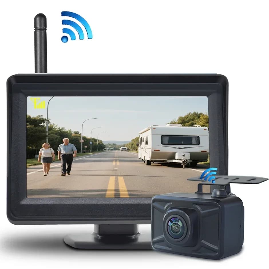 Wireless 4.3" Monitor HD Backup Reversing Camera Rear Night Vision View Parking Support for 24V/12V Truck Bus Car Vehicle RV..