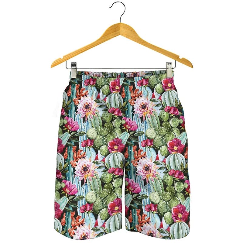 Pantaloncini da spiaggia con grafica succulenta Cactus tropicale da uomo piante stampate in 3D costume da bagno ad asciugatura rapida pantaloncini da Surf larghi da strada estivi