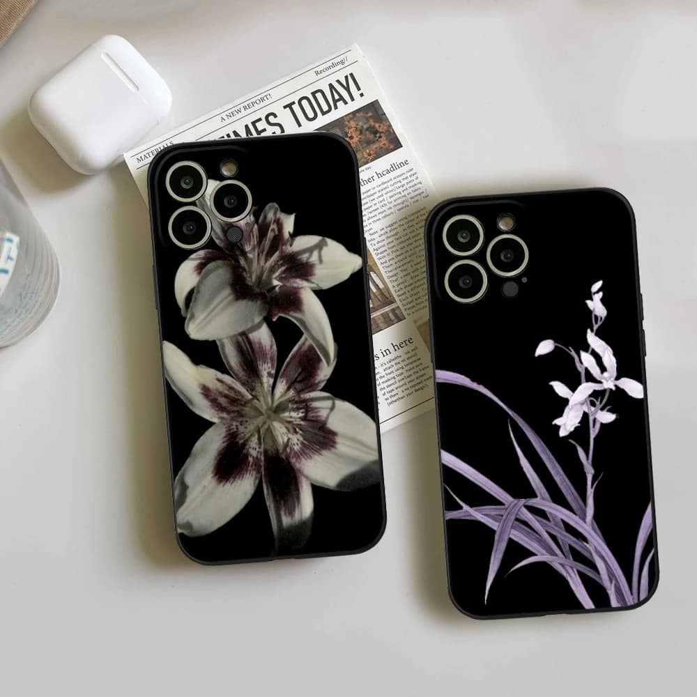 Cover per iPhone con stampa floreale di orchidee e gigli, antiurto in silicone, per modelli 17, 16, 15, 14, 13, 12, 11 Pro Max, Mini, SE4, 7, 8 Plus, 17E