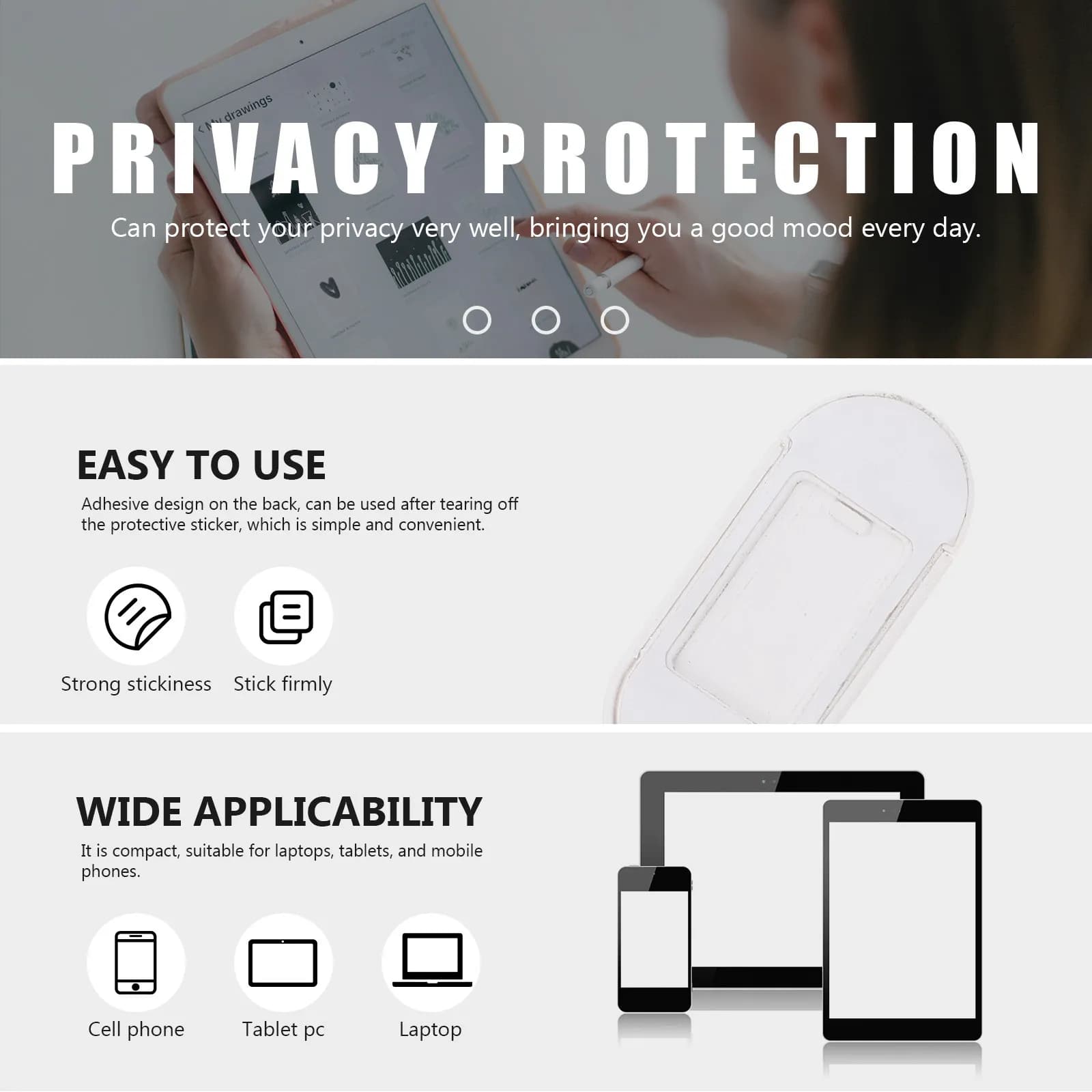 3 pezzi di copertura per la privacy per laptop, tablet, telefono, protezione webcam, protezione anti-spionaggio per obiettivo, videocamera web