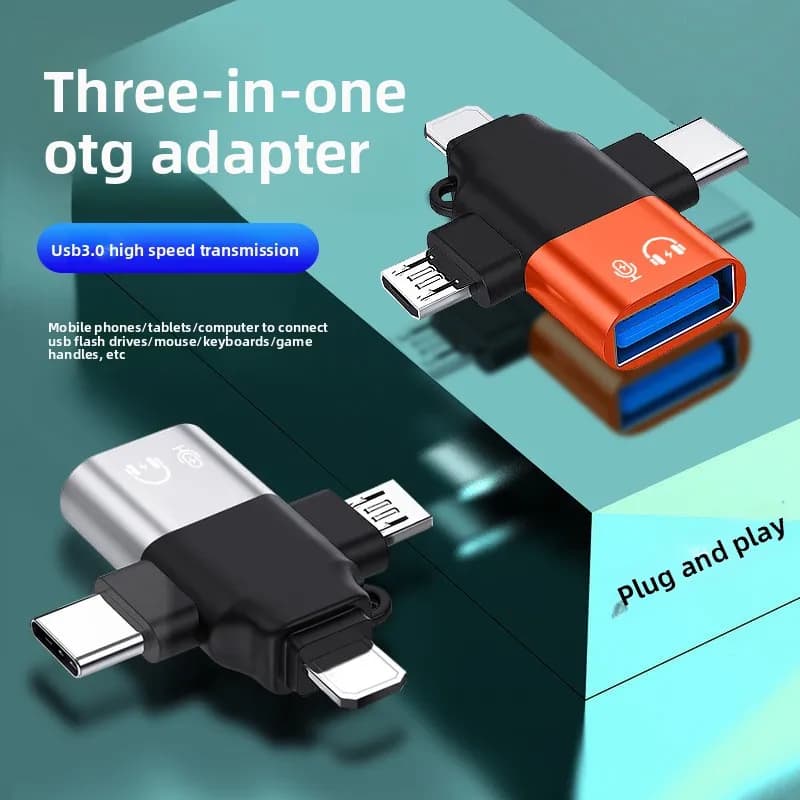 Adattatore OTG 3 in 1 Convertitore da USB 3.0 a Micro USB/Tipo C/Lightning per iPhone Xiaomi Samsung Mouse Tastiera U Flash drive