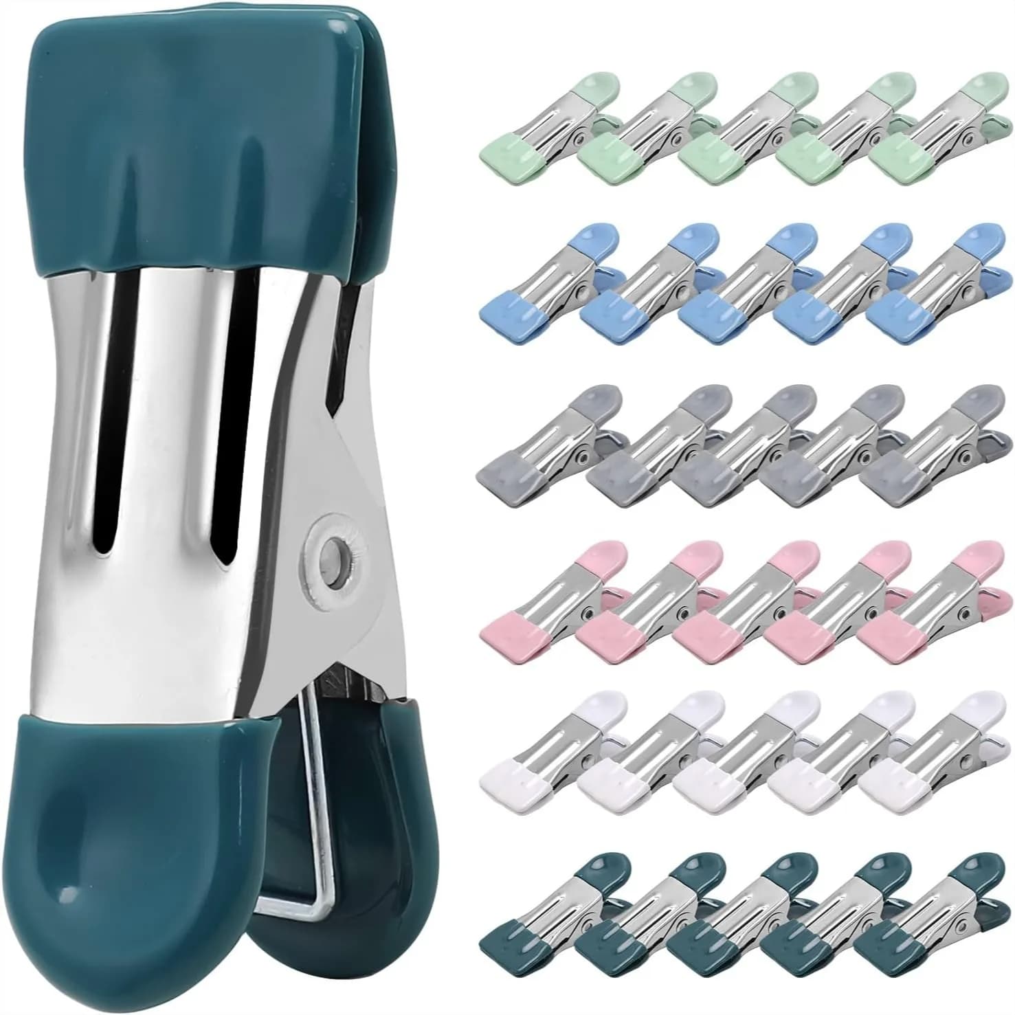 Mollette per bucato resistenti, confezione da 30, clip in acciaio inossidabile da 2,17 pollici per lavanderia, sacchetti di patatine, foto e altro, 6 colori