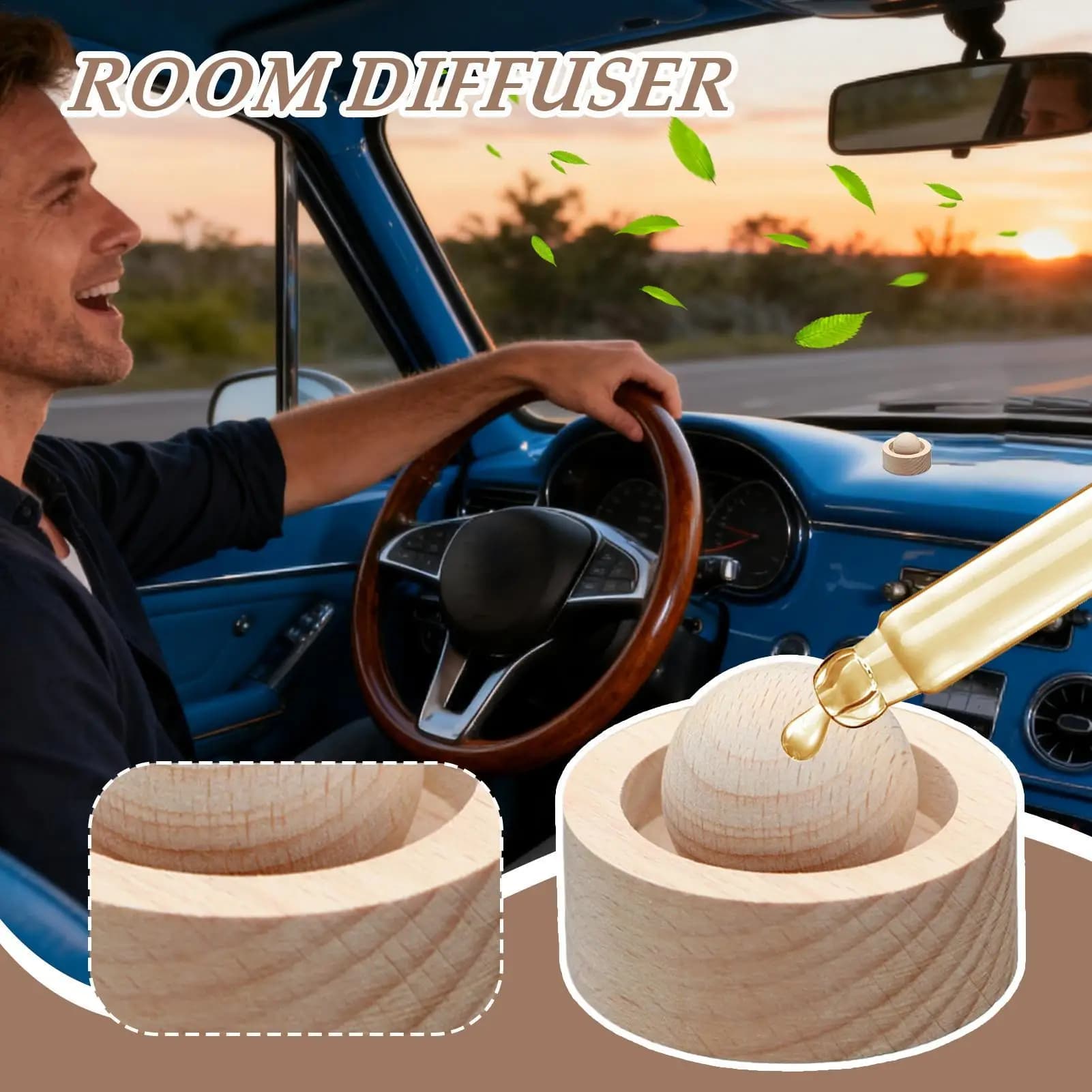 Diffusore di Aromi in Legno Naturale per Auto, Deodorante per Ambienti, Decorazione da Scrivania, Diffusore di Aromaterapia Portatile per Casa, Ufficio e Viaggi