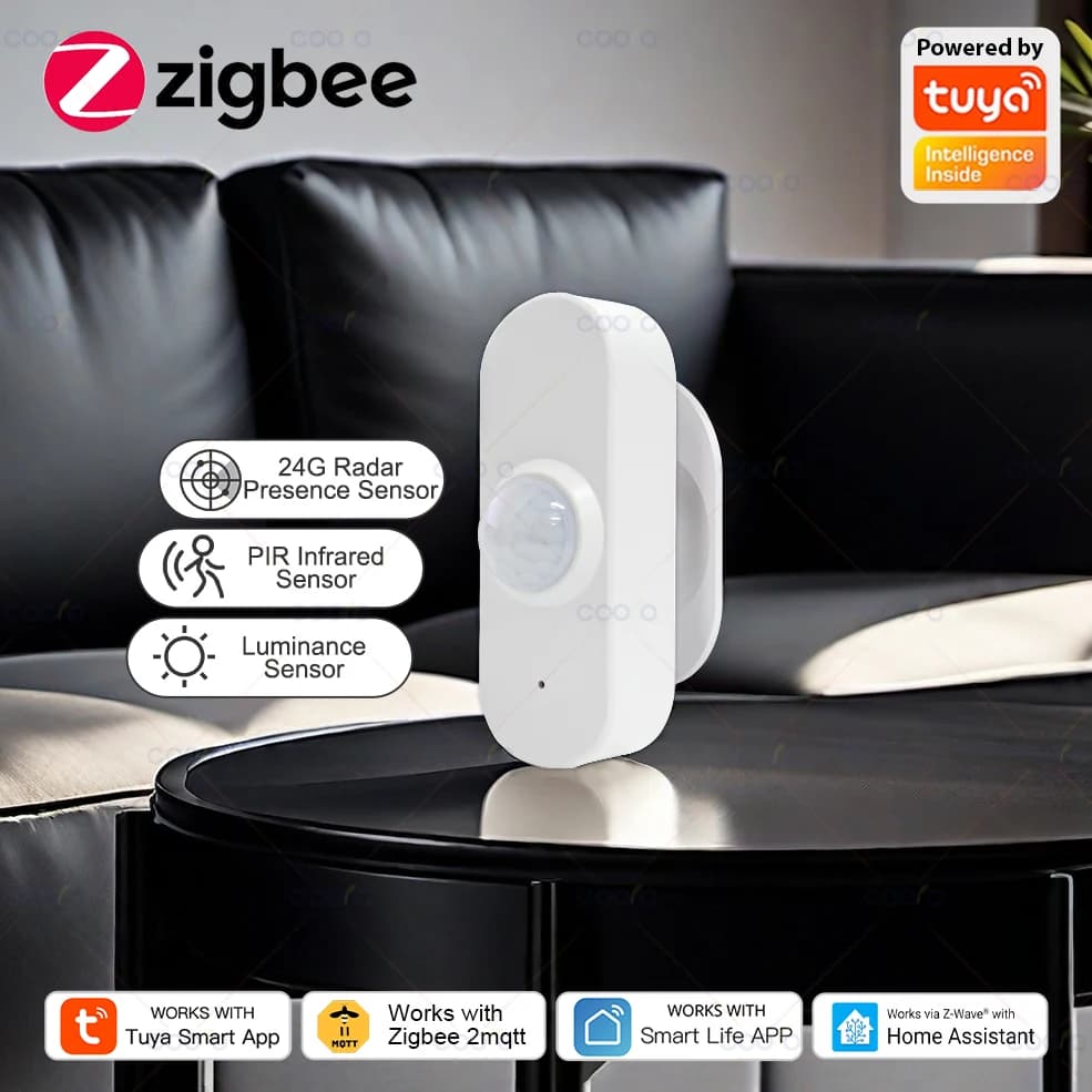 Sensore di presenza umana radar 24G MmWave + sensore di movimento PIR Temperatura della luce Umidità Supporto USB/alimentato a batteria Tuya Zigbee Z2M