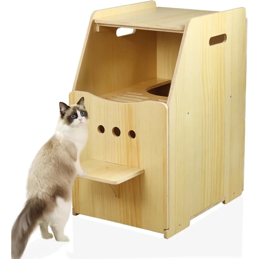 Contenitore per lettiera per gatti alto chiuso con design con ingresso superiore Armadietto per animali in legno con filtro dell'aria integrato e accesso alle scale f
