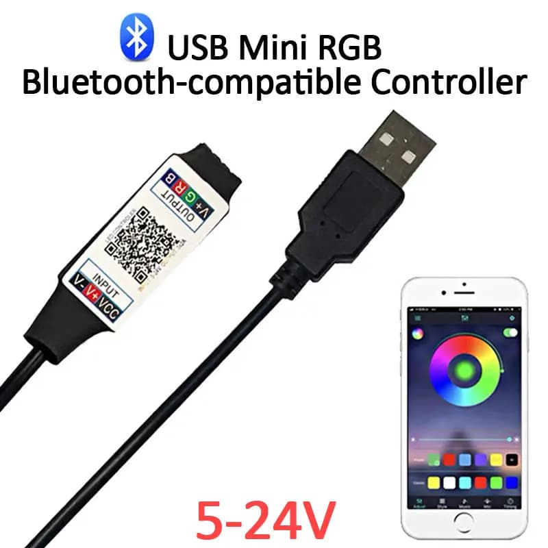 Controller USB Mini RGB compatibile Bluetooth 5V 12V 24V Musica Bluetooth SMD COB Connettore per striscia luminosa a LED per luci a nastro RGB