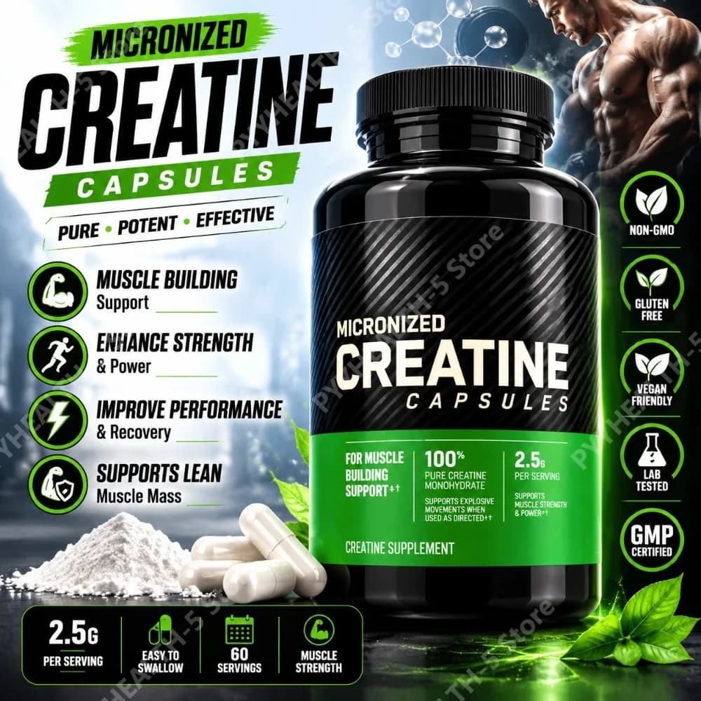 Creatine 2.5g Capsules for Adults - Supports Lean Muscle, Fitness & Recovery, Non-GMO, Gluten-Free, Vegan-Friendly, 60 Capsules