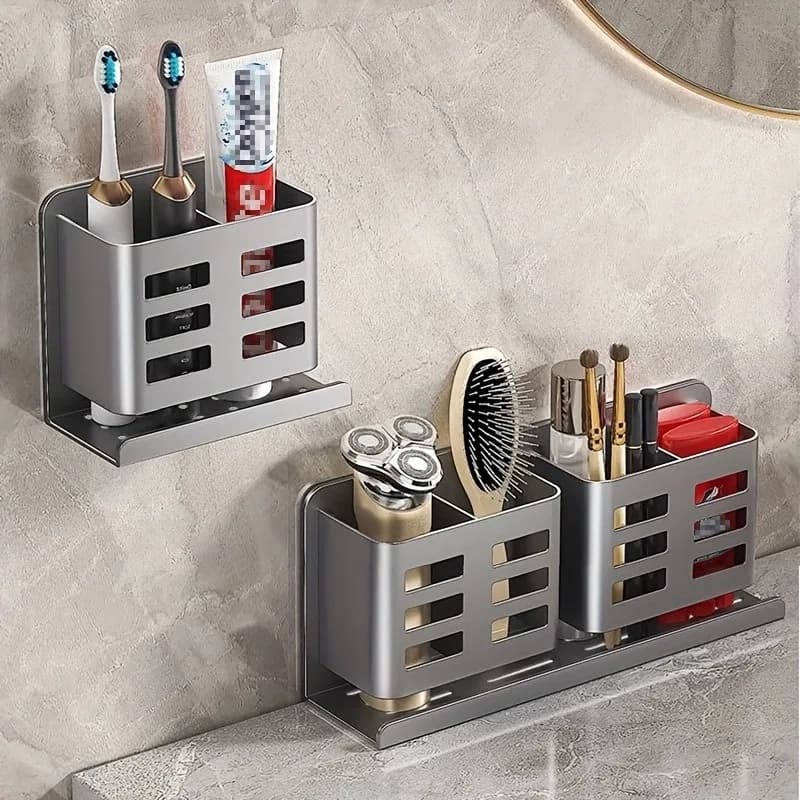 Rustproof Aluminum Bathroom Organizer Wall Mounted Toothbrush Holder for Toothpaste Comb Shaver Modern Storage