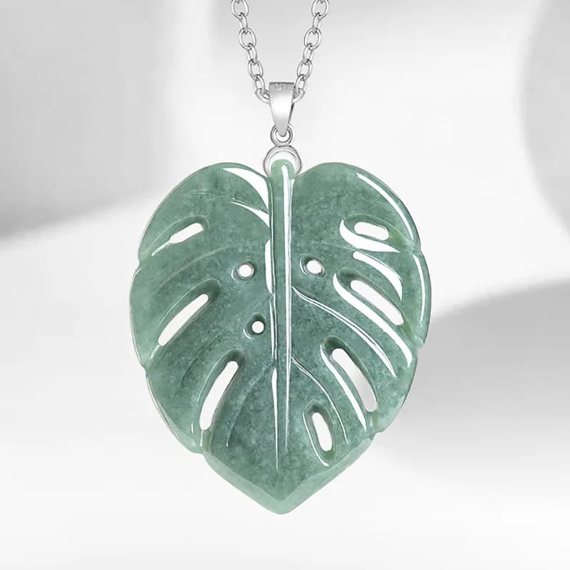 Natural A-grade Monstera Leaf Pendant Necklace S925 Silver-Plated Green Jade Gemstone Unisex Jewelry Drop Shipping