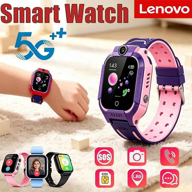 Lenovo 5G Kids Smart Watch Gift for Boys Girls GPS Tracker SOS SIM Card Call Waterproof Camera Compatible with iOS Android