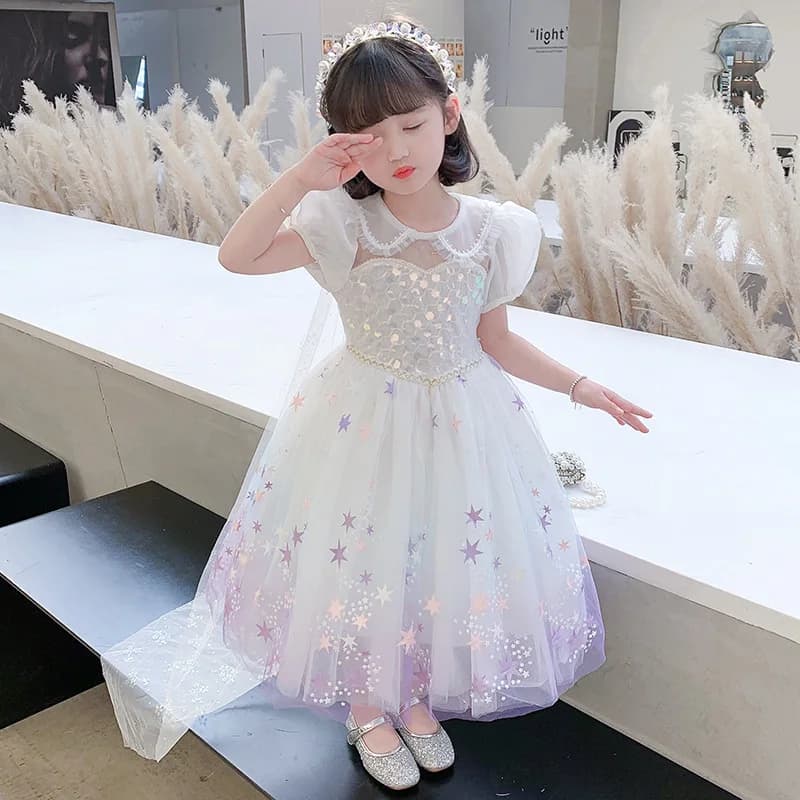 Abito da principessa viola sfumato Nuovo compleanno per ragazze Abito estivo per bambini Abito in garza soffice per bambini Abiti da fata di Halloween