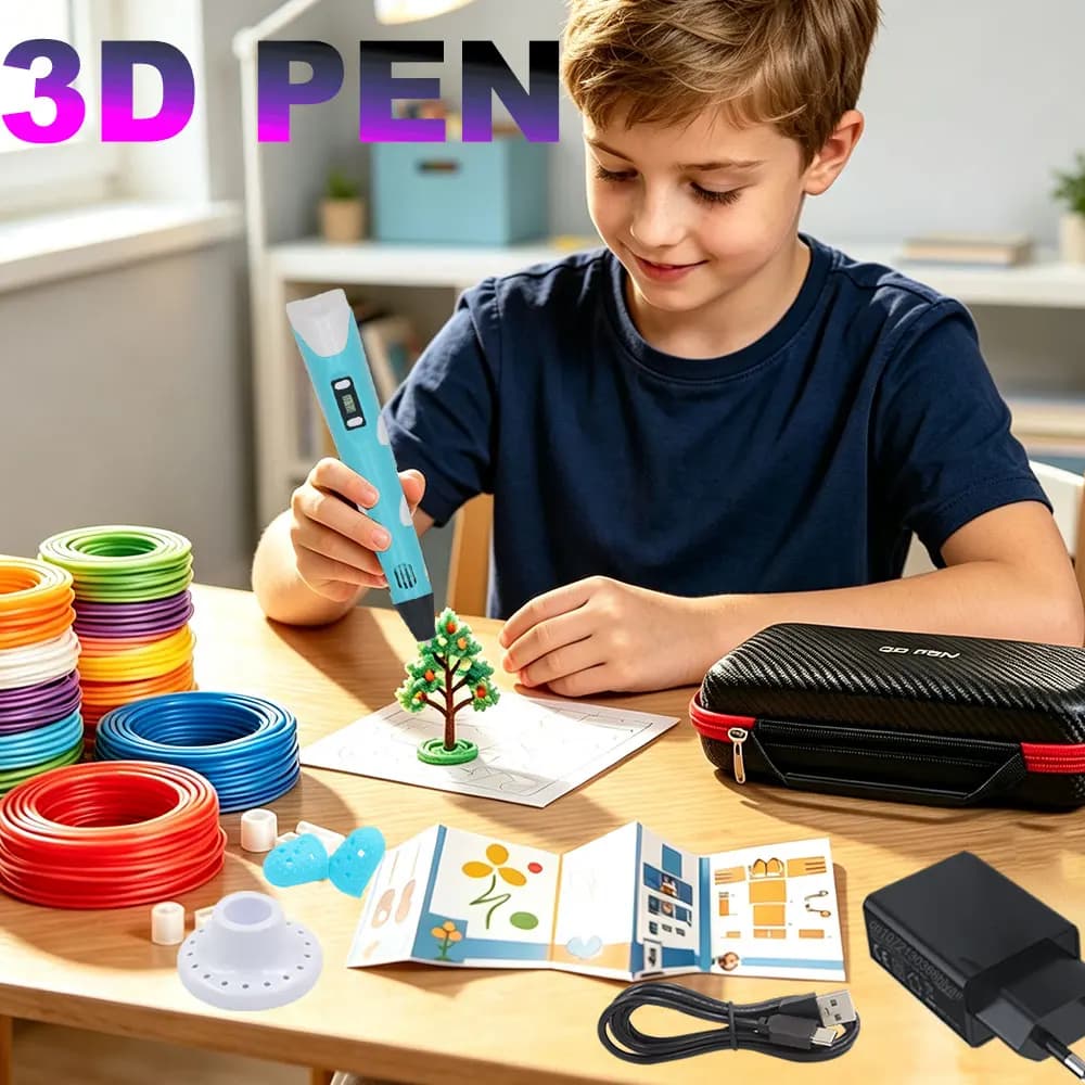 High Quality Kids 3D Printing Pen With LED Display Power Adapter Suitcase PLA Filament Popular Birthday Christmas Gift For Kids
