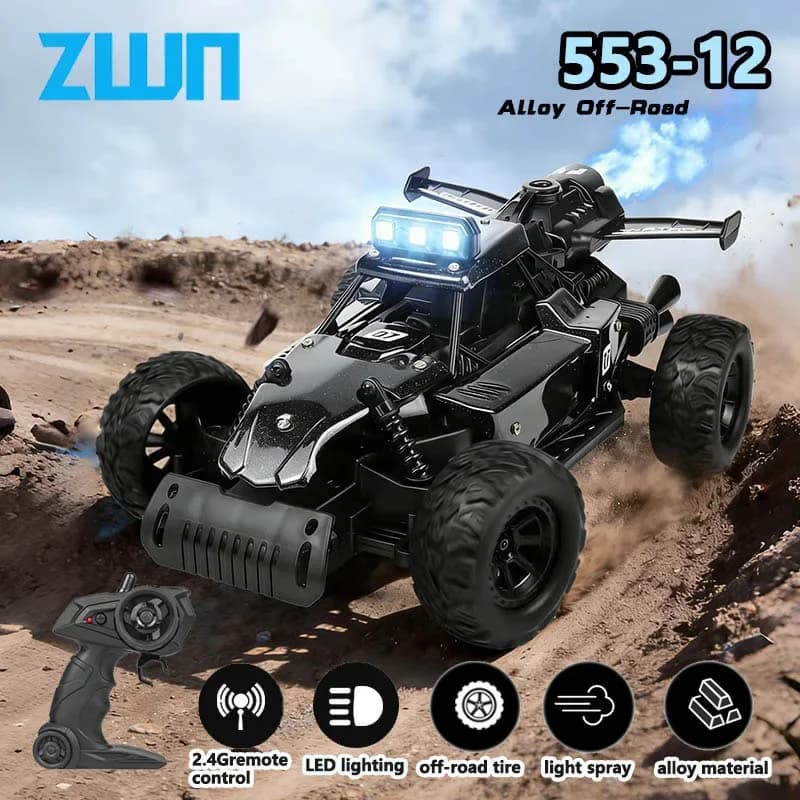 Auto RC ZWN 1:18 2.4G con Luci LED, Spray Luminoso, 2WD Fuoristrada, Veicolo Telecomandato per Arrampicata, Giocattolo per Bambini