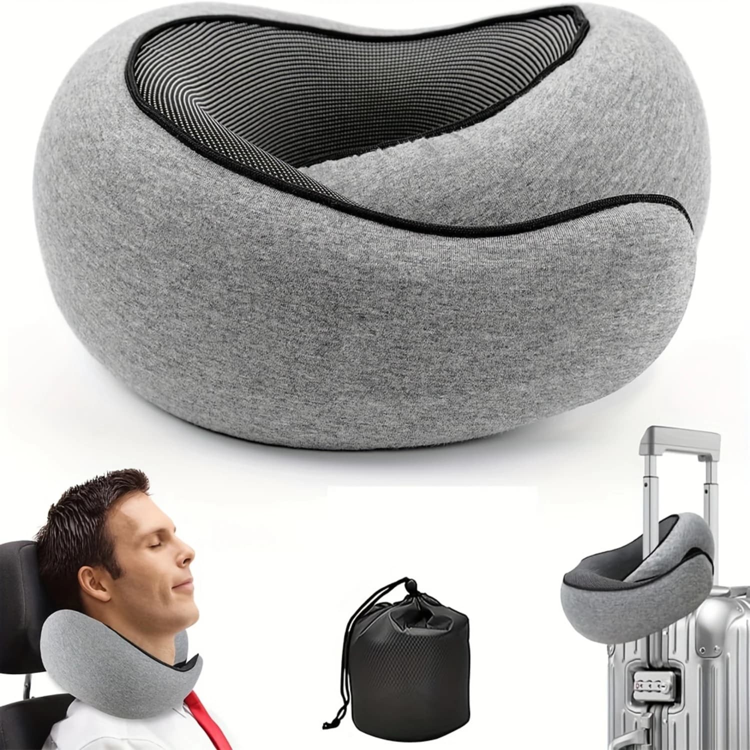 Cuscino da viaggio ergonomico a forma di U: supporto per il collo in morbida memory foam, durevole e non deformabile per l'uso di aeroplani e auto