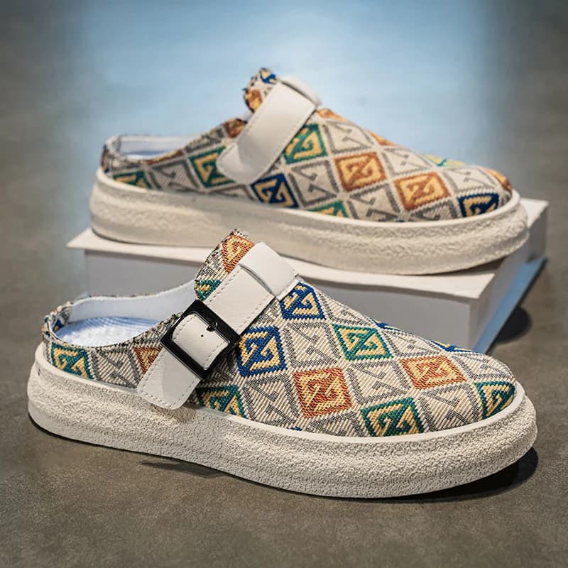 Ciabatte da uomo piatte in rete traspirante, casual, semi-aperte, estive, nuove, con suola morbida, per camminare all'aperto, alla moda, sportive, stile mule.