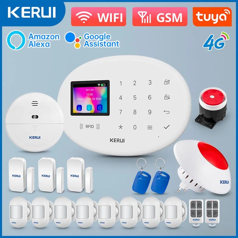 KERUI WIFI 4G + 2G Sistema di sicurezza domestica Pannello di allarme domestico wireless con batteria Tuya Smart App Sistema di allarme antifurto con telecomando