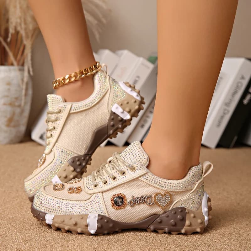 Sneakers da Donna con Strass, Scarpe Casual da Esterno con Piattaforma, Scarpe da Corsa in Mesh Traspiranti e Antiscivolo, Scarpe Sportive Femminili