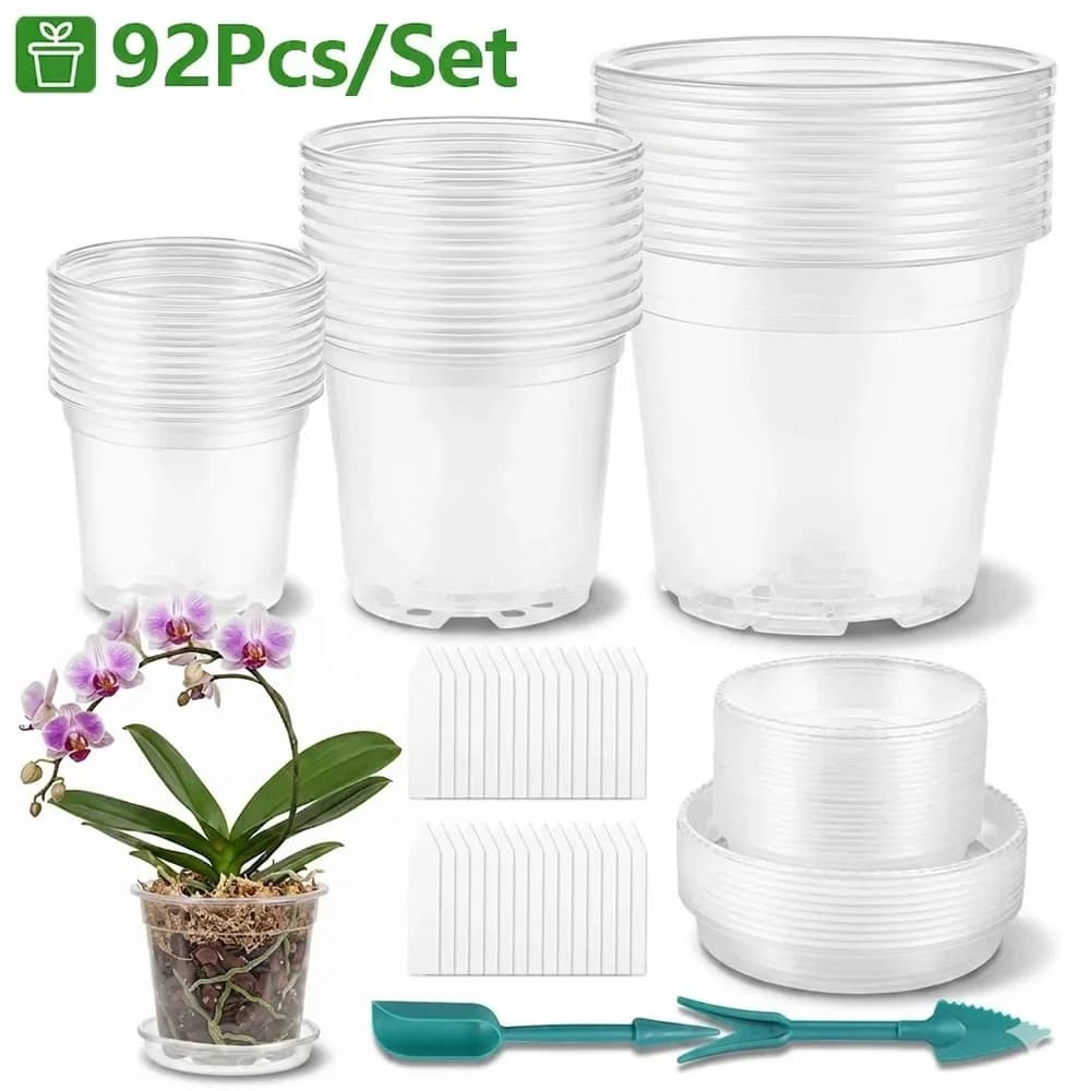 30Pcs/Set Clear Nursery Pot 10/13/18 cm Plastic Transparent Seedling Flower Pot with Tray Label and Tool Garden Seed Starter Pot
