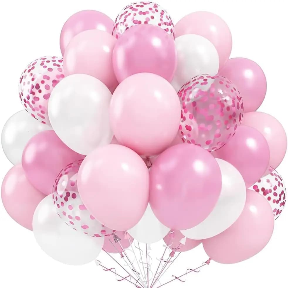 60 Palloncini da 12 Pollici Rosa Baby Perla con Coriandoli Bianchi per Matrimoni, Addio al Nubilato, Baby Shower, Decorazioni per Compleanni di Bambine