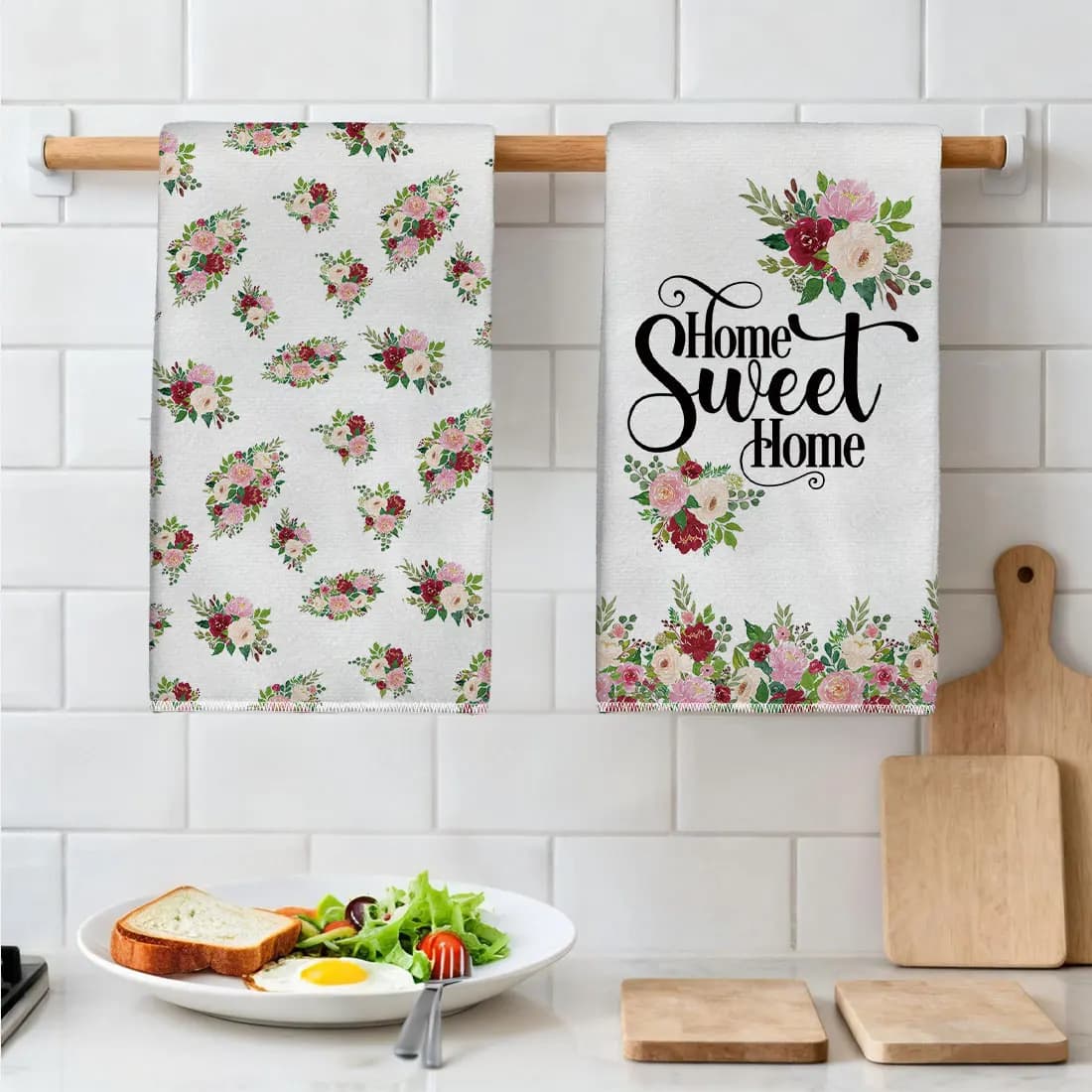 2 Pz 40x60 cm Primavera Acquerello Rosso Rosa Piatto Da Cucina Asciugamano Prodotti Per La Pulizia Asciugatura Rapida Bar A Mano Strofinacci Cucina Complementi Arredo Casa